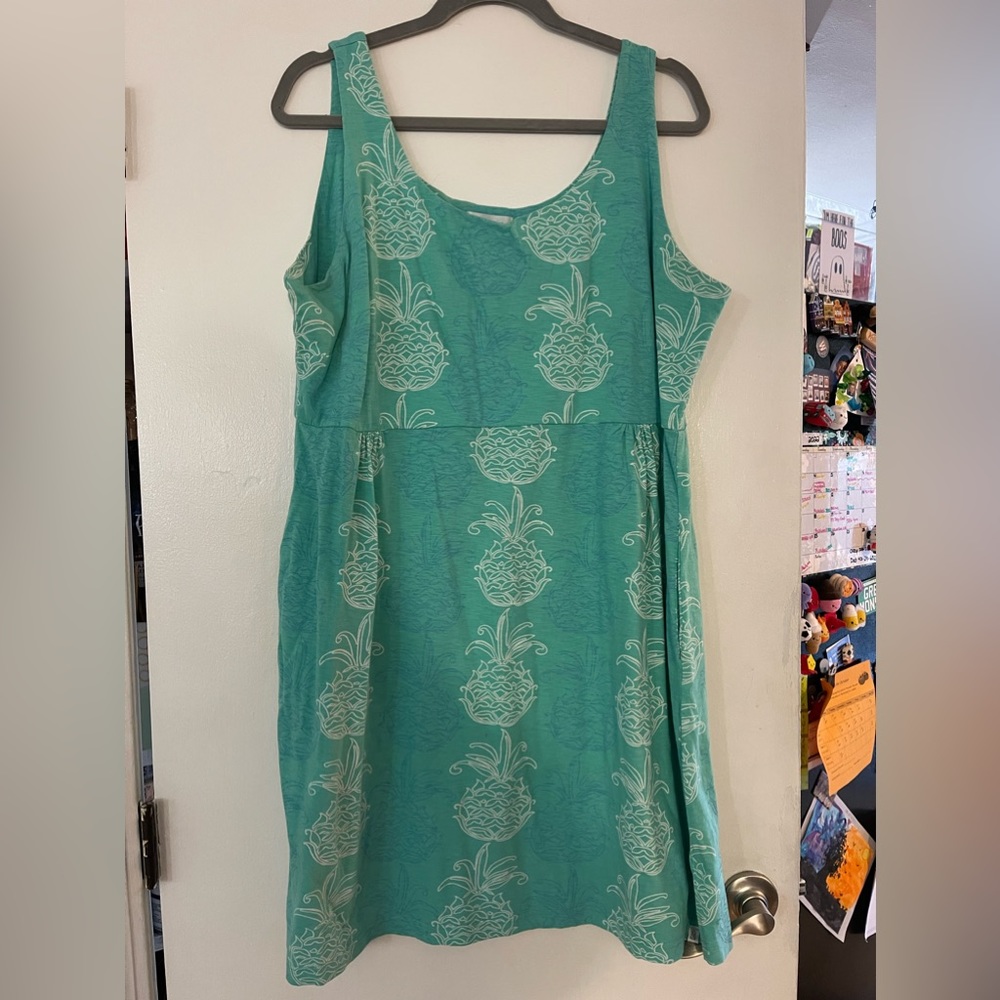 Casual, tropical, teal cotton dress